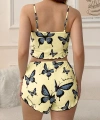 Kadın Sarı Kelebek Desenli Askılı Şortlu Ribana Pijama Takımı,rahat Ve Şık Ev Giyim,kadın Pijama