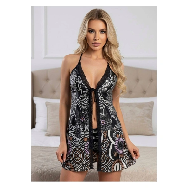 Desenli Saten Gecelik