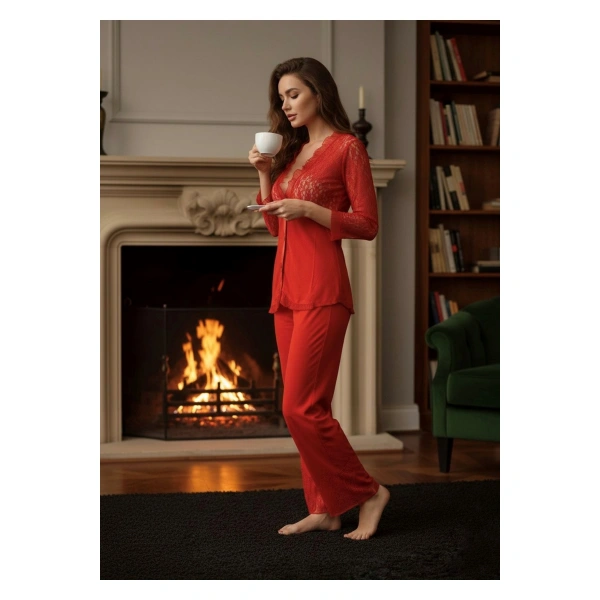 Kırmızı Penye Pijama Takımı - 1570
