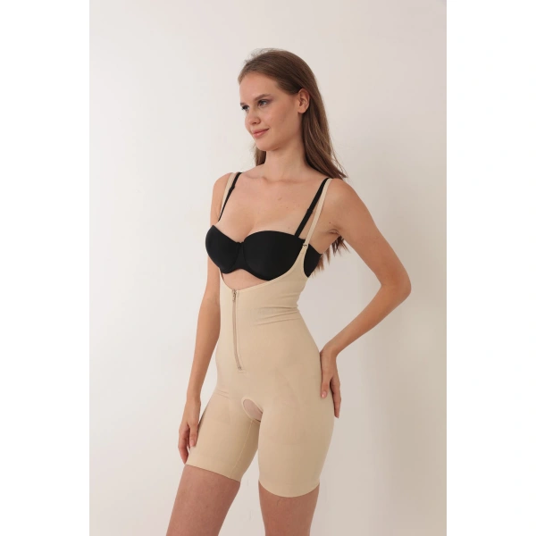 Ten İp Askılı Ağ Kısmı Açık Fermuarlı Tam Boy Kadın Korse