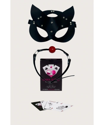 Beruflic Sexy Görselli Oyun Kartı Kama Sutra Siyah Ağız Topu Maske Set