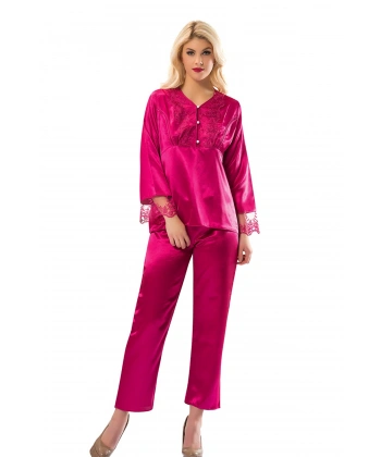 Fuşya Saten Pijama Takımı - 1595