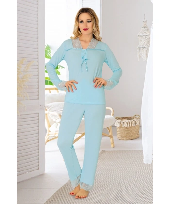Mavi Penye Pijama Takımı - 1631