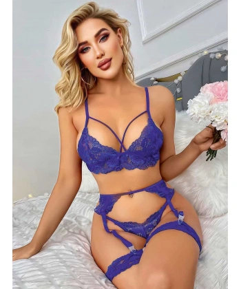 Mor Dantel Fantezi Jartiyer Takımı