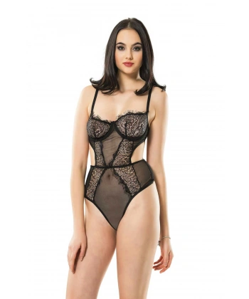 Siyah Dantelli Bodysuit - 623s