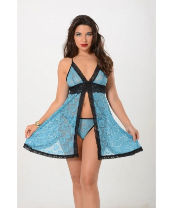 Turkuaz Dantel Gecelik - 664