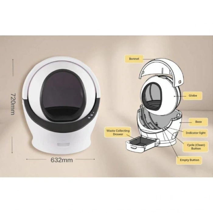 Aclium Otomatik Kedi Tuvaleti ( Oval ) 64x64x72