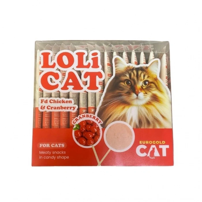 EuroCat LoliCat Tavuklu Kızılcıklı Lolipop Kedi Ödülü 1,5 Gr (15li Paket)