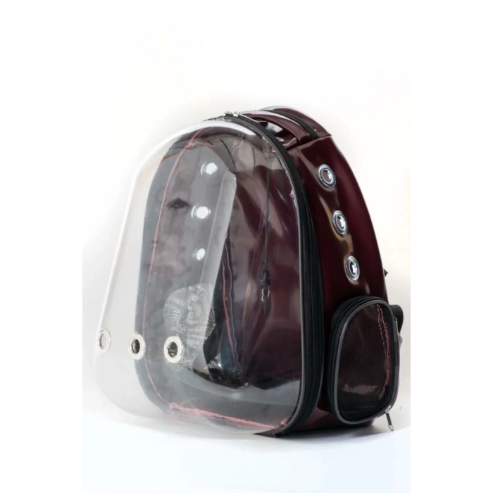 Evox Şeffaf Astronot Kedi Köpek Taşıma Çantası Bordo