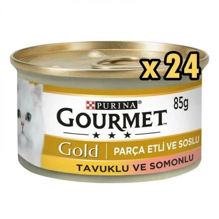 Gourmet Gold Parça Etli Soslu Somonlu Tavuklu Kedi Konservesi 85 Gr (24 Adet)