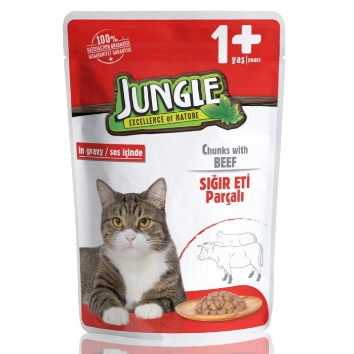 Jungle Pouch Dana Eti Parçalı Soslu Yetişkin Kedi Konservesi 100 gr