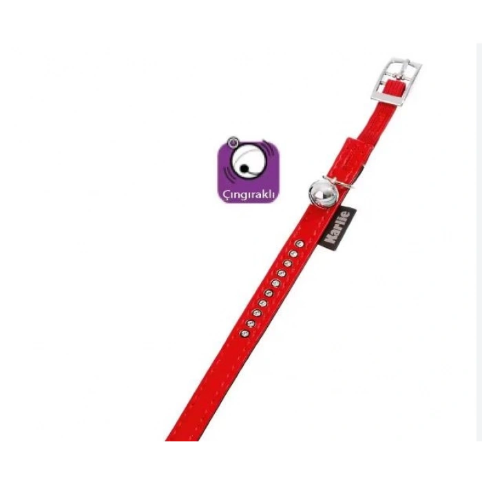 Karlie Deri Taşlı Kedi Boyun Tasması Xsmall 30cm/11Mm Kırmızı