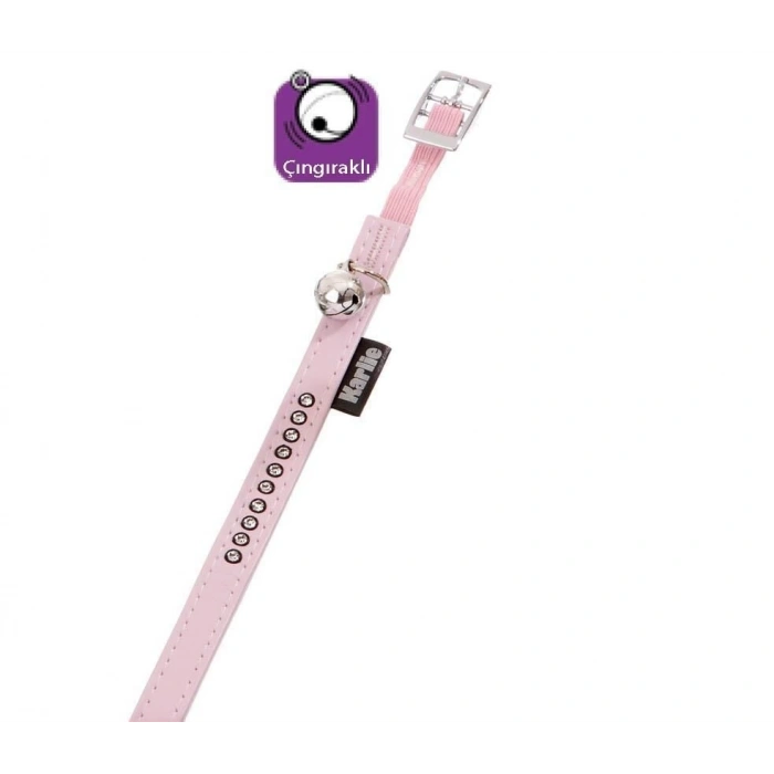 Karlie Deri Taşlı Kedi Boyun Tasması Xsmall 30cm/11Mm Toz Pembe