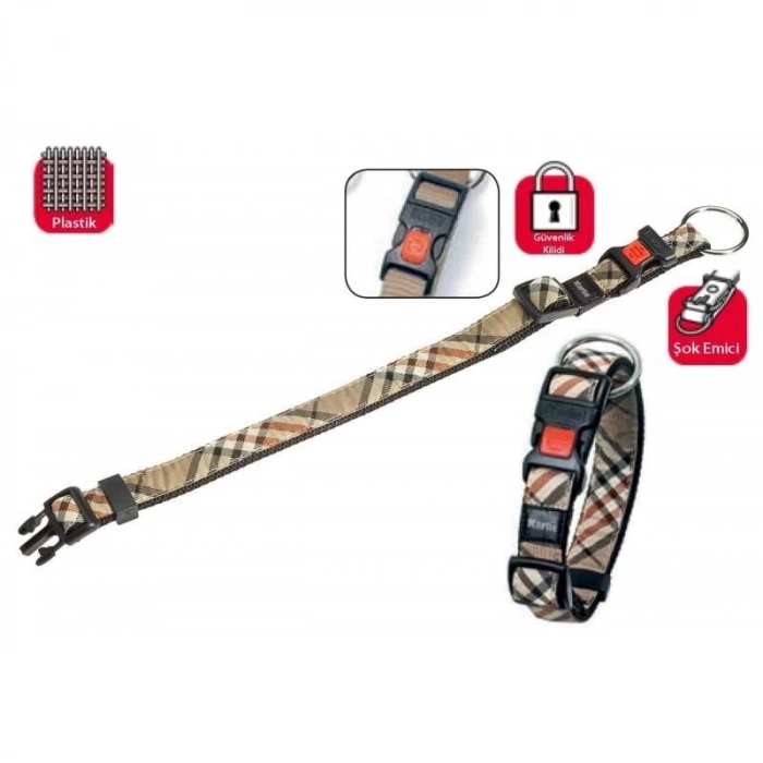 Karlie Kilitli Fosforlu Köpek Boyun Tasması 45-65cm/35mm Bej Large
