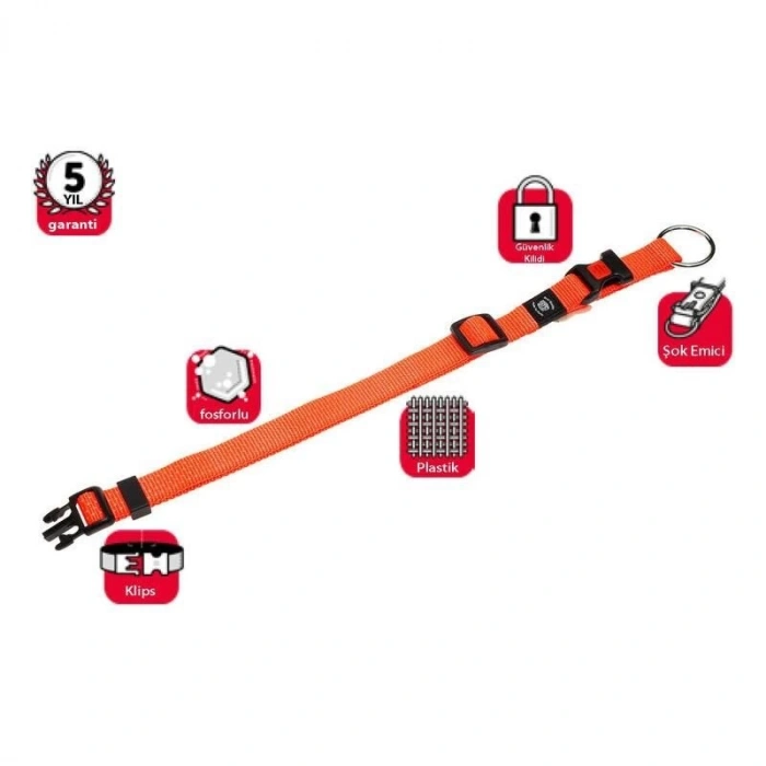 Karlie Kilitli Köpek Boyun Tasması 40-55cm/15mm Turuncu Medium
