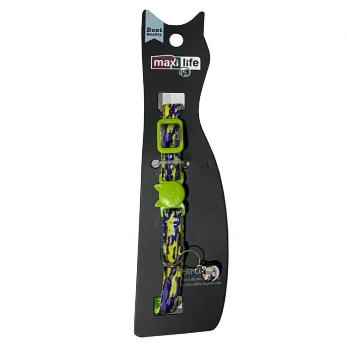 Maxi Life Renkli Kolaj Desenli Zilli Kedi Boyun Tasması No:2