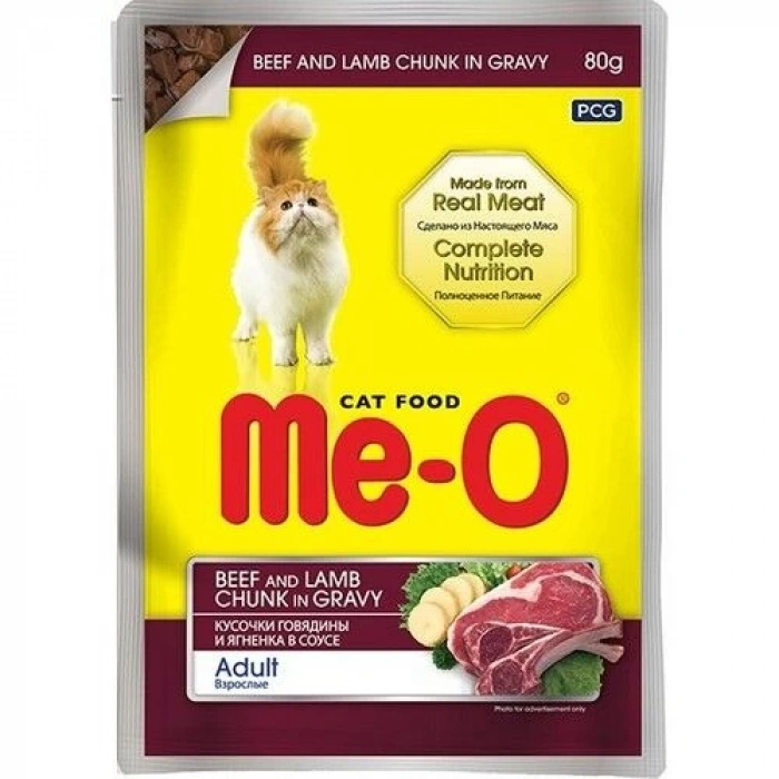 Meo Pouch  Gravy Sığır ve Kuzu Etli Yetişkin Kedi Konservesi 80 gr
