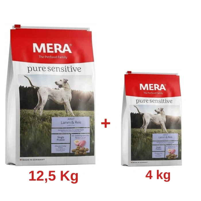 Mera Pure Sensitive Lamb Rice Kuzulu Köpek Maması 12,5 Kg + 4 Kg Ufak Paket Hediye