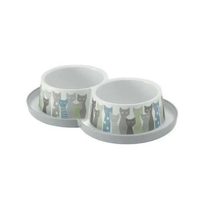 Moderna Trendy Kedi Figürlü İkili Mama ve Su Kabı 2x350 Ml