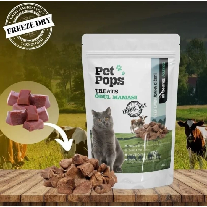 Pet Pops Freeze-Dried Dana Ciğeri Kedi Ödülü 40 Gr