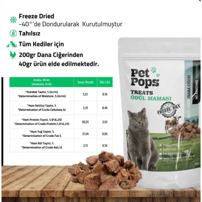 Pet Pops Freeze-Dried Dana Ciğeri Kedi Ödülü 40 Gr