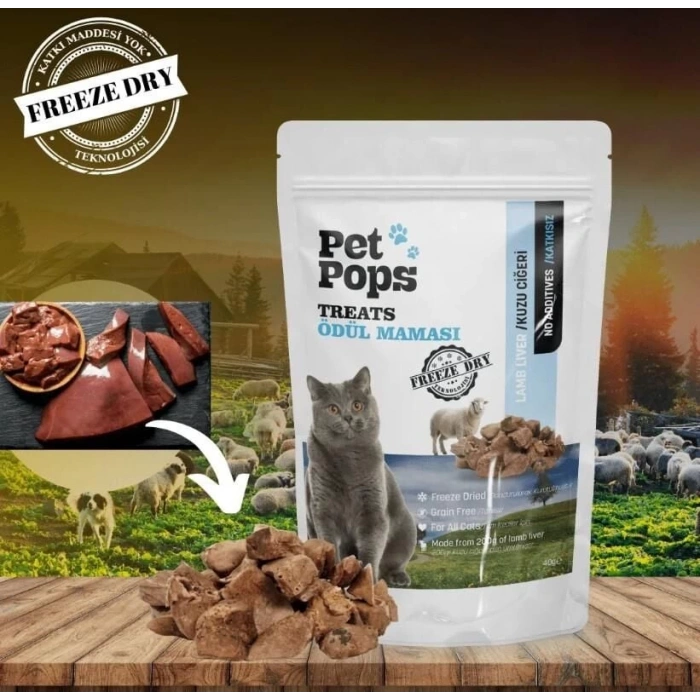 Pet Pops Freeze-Dried Kuzu Ciğeri Kedi Ödülü 40 Gr