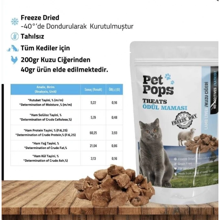 Pet Pops Freeze-Dried Kuzu Ciğeri Kedi Ödülü 40 Gr