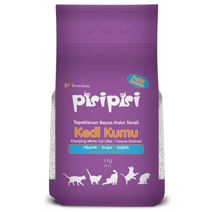 Pisi pisi Pudra Kokulu Kalın Taneli Kedi Kumu 10 Kg