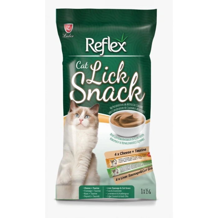 Reflex Lick Snack Peynir Ciğer ve Sosisli Sıvı Kedi Ödül Maması 15gr 8li