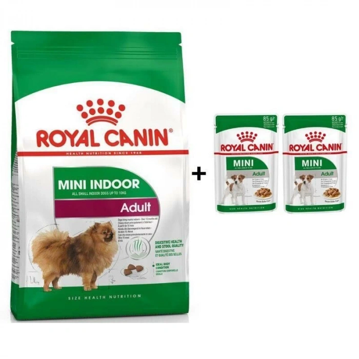 Royal Canin Mini İndoor Adult Köpek Maması 1,5 kg + 2 Adet Yaş Mama Hediye