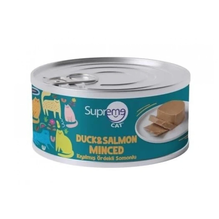 Supreme Cat Kıyılmış Ördekli ve Somonlu Yaş Kedi Maması 85 Gr