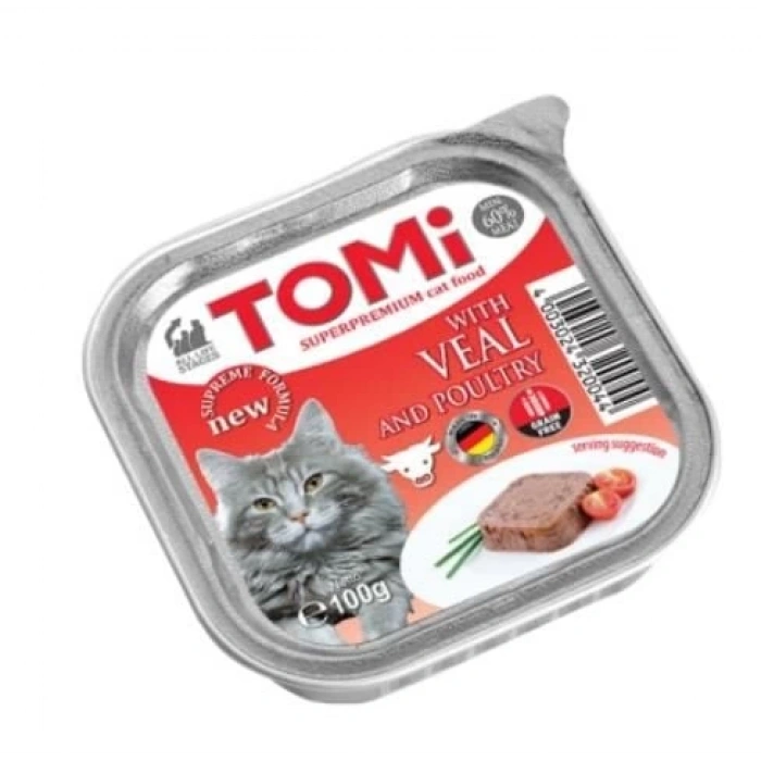 Tomi Pate Dana Etli ve Kümes Hayvanlı Yetişkin Kedi Konservesi 100gr