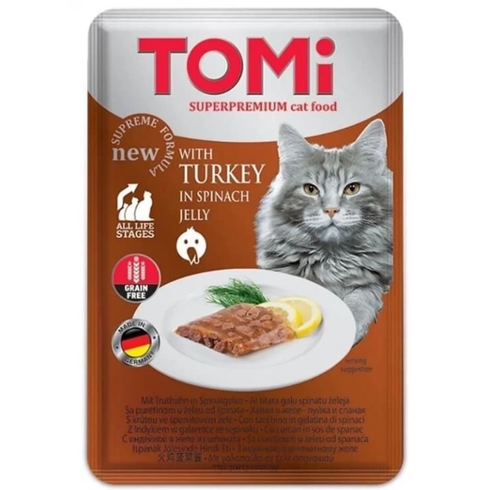 Tomi Pate Hindili ve Ispanaklı Yetişkin Kedi Konservesi 100gr