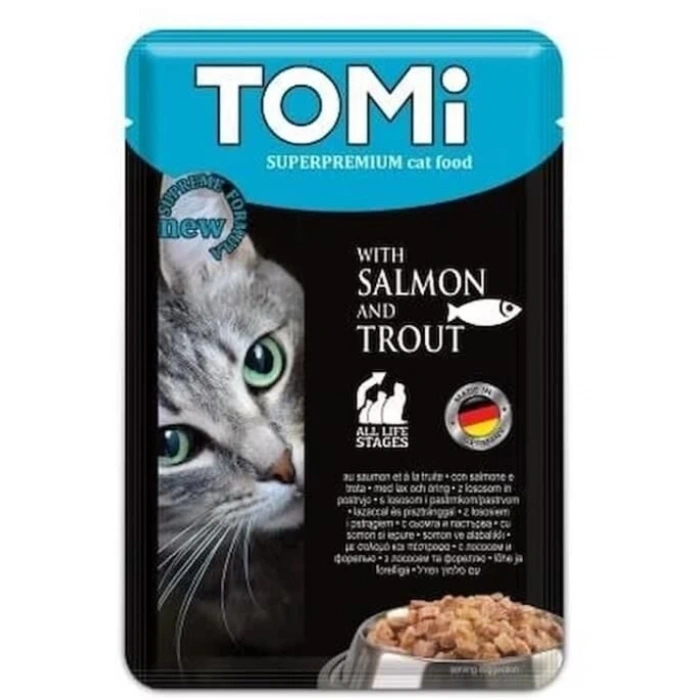 Tomi Pouch Somon ve Alabalıklı Yetişkin Kedi Konservesi 100gr