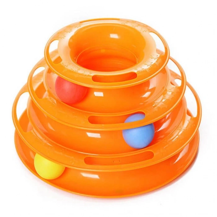 Üç Katlı Toplu Yuvarlak Kedi Oyuncağı Turuncu