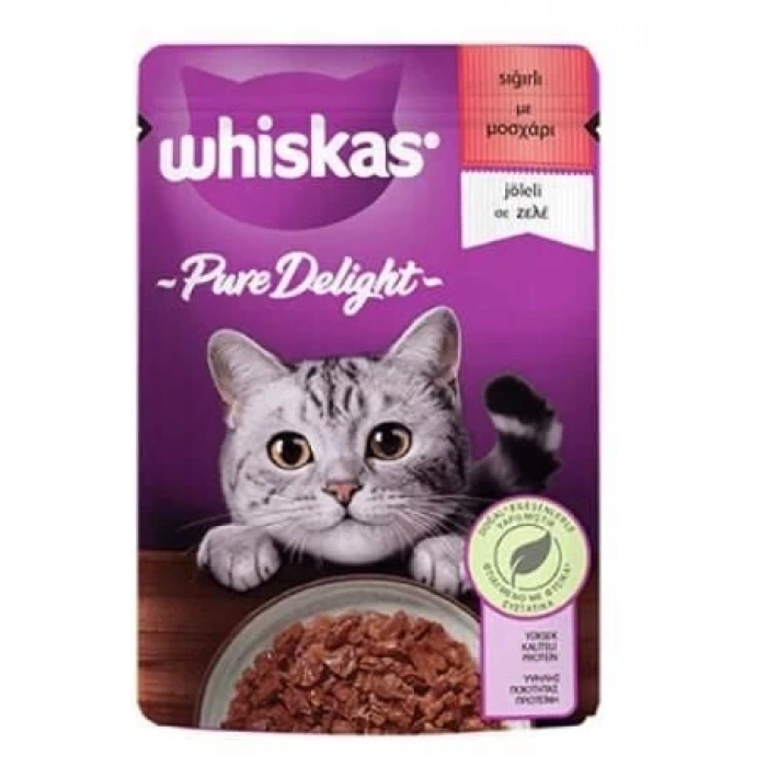 Whiskas Pouch Pure Delight Jöle İçinde Sığır Etli Yetişkin Kedi Konservesi 85gr