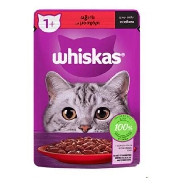 Whiskas Pouch Sos İçinde Sığır Etli Yetişkin Kedi Konservesi 85gr