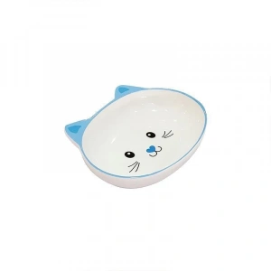 Pet Loves Melamin Mama Kabı Kedi Suratı Şeklinde Mavi 300 Ml