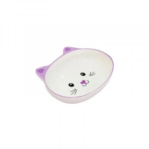 Pet Loves Melamin Mama Kabı Kedi Suratı Şeklinde Mor 300 Ml
