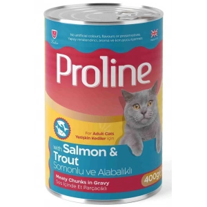 Proline Sos İçinde Parça Somonlu ve Alabalıklı Yetişkin Kedi Konservesi 400gr