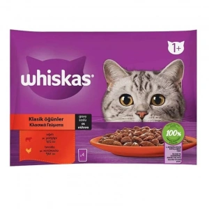Whiskas Pouch Sos İçinde Sığırlı ve Tavuklu Yetişkin Kedi Konservesi 85gr (4lü)
