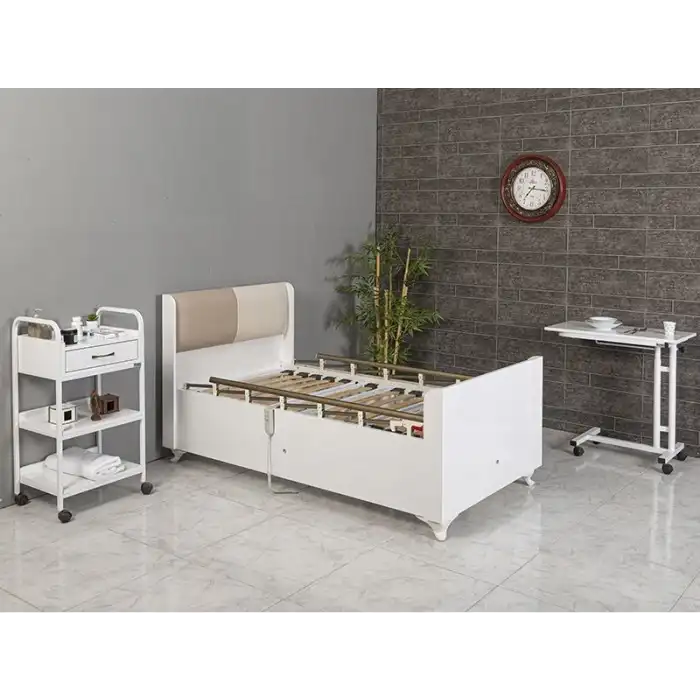 2 Motorlu Kumandalı Elektrikli Hareketli Hasta Karyolası | Ortopedik Yatak Ahşap Panelli 5306