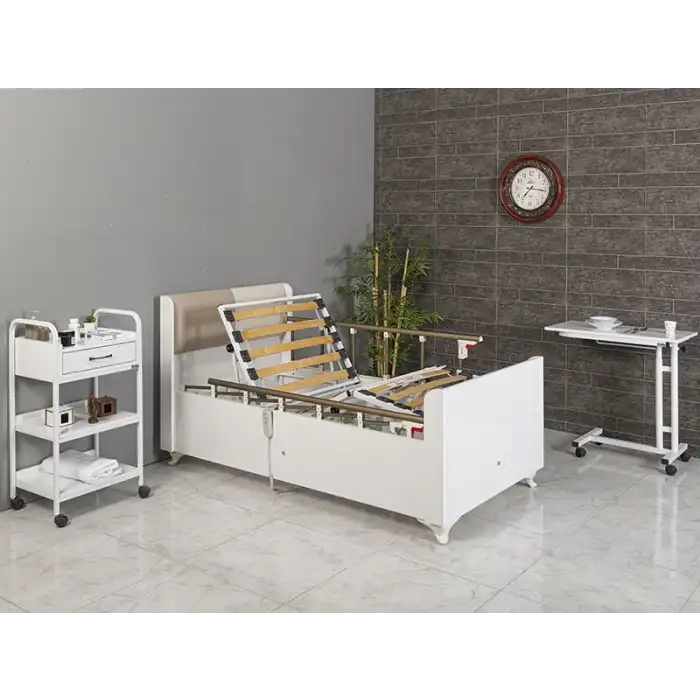 2 Motorlu Kumandalı Elektrikli Hareketli Hasta Karyolası | Ortopedik Yatak Ahşap Panelli 5306