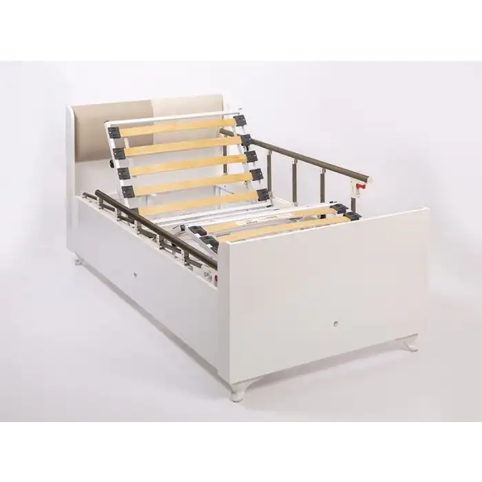 2 Motorlu Kumandalı Elektrikli Hareketli Hasta Karyolası | Ortopedik Yatak Ahşap Panelli 5306