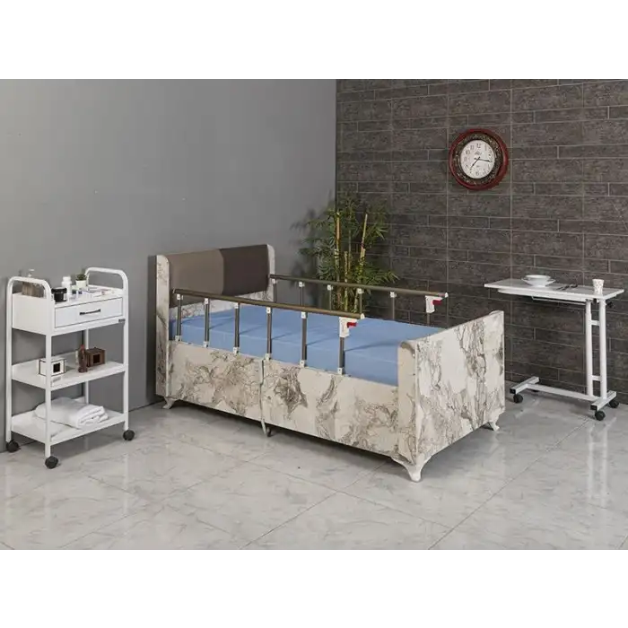 2 Motorlu Kumandalı Elektrikli Hareketli Hasta Karyolası | Ortopedik Yatak Ahşap Panelli 5307