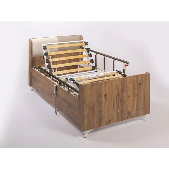 2 Motorlu Kumandalı Elektrikli Hareketli Hasta Karyolası | Ortopedik Yatak Ahşap Panelli 5308