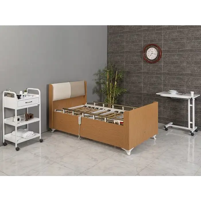 2 Motorlu Kumandalı Elektrikli Hareketli Hasta Karyolası | Ortopedik Yatak Ahşap Panelli 5309