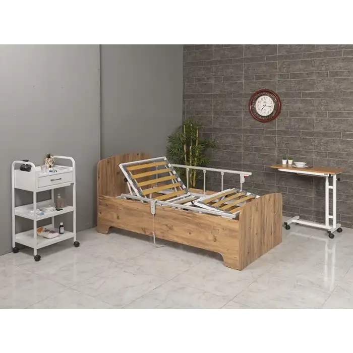 2 Motorlu Kumandalı Elektrikli Hasta Karyolası | Ortopedik Yatak  Ahşap Panel, 150 kg Kapasite 5302