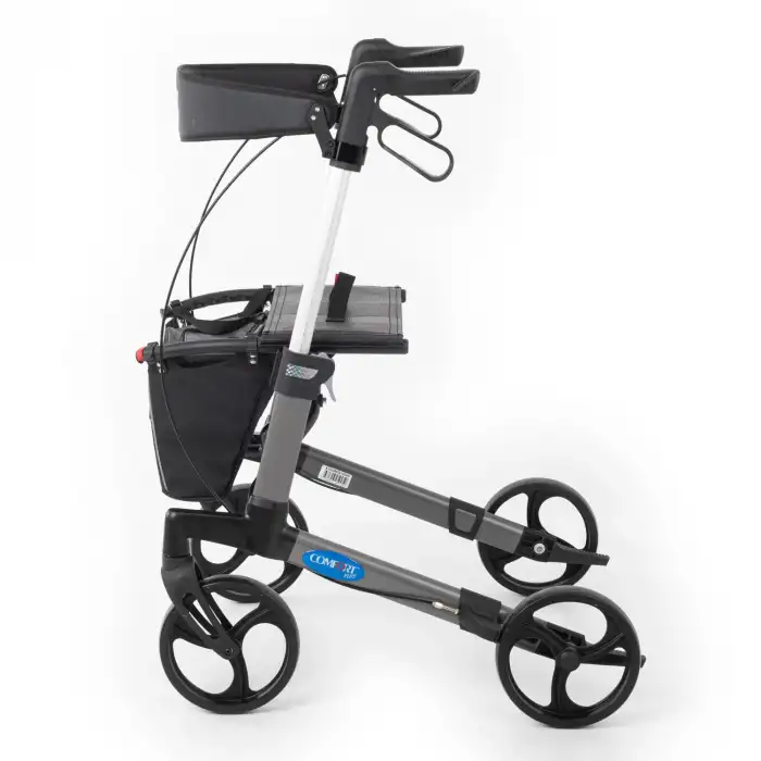 Comfort Plus Rolatör Yürüteç Gri | Alüminyum Şase, Katlanabilir 8” Frenli Tekerlekli, Oturaklı ve Sepetli Lux Model, Spirit-X3