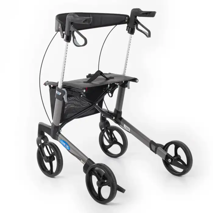 Comfort Plus Rolatör Yürüteç Gri | Alüminyum Şase, Katlanabilir 8” Frenli Tekerlekli, Oturaklı ve Sepetli Lux Model, Spirit-X3